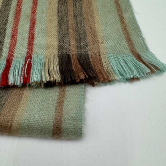 SHUPACA QUALITY ALPACA BLEND Fringe Scarf Shawl Striped Green Tan Red Charcoal G - Picture 2 of 7
